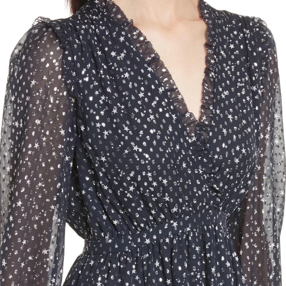 Kate spade navy metallic star silk dress